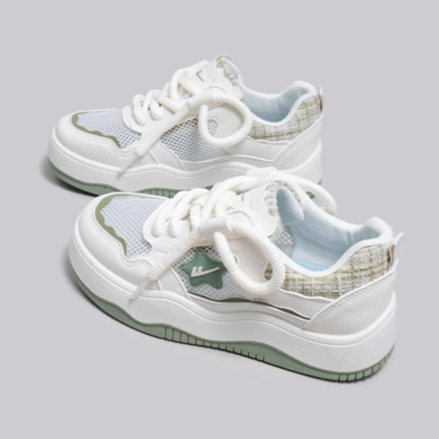 Cute Star Chunky Platform Sneakers for Girls, Breathable Mesh, Y2K Fashion College Preppy Style Trainers, Height Boost