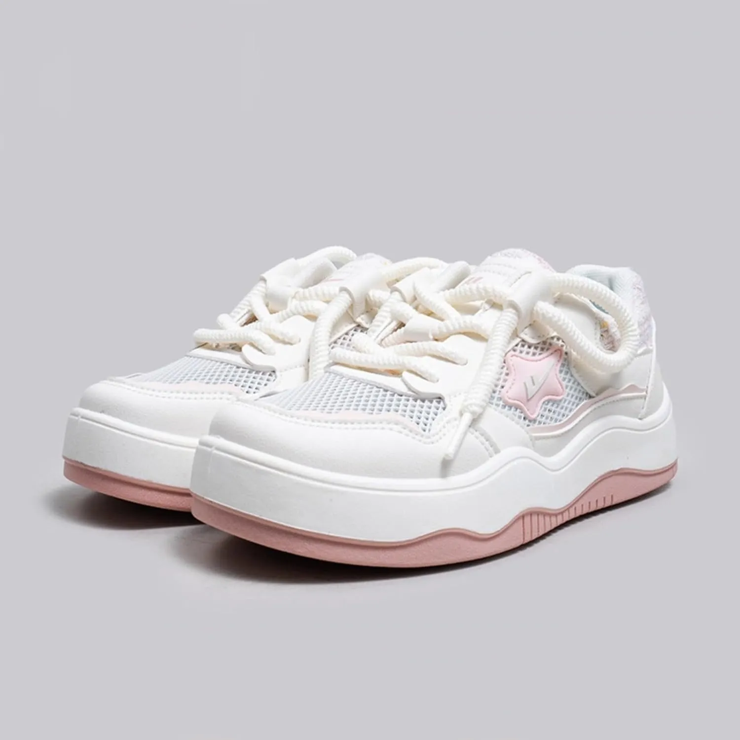 Cute Star Chunky Platform Sneakers for Girls, Breathable Mesh, Y2K Fashion College Preppy Style Trainers, Height Boost