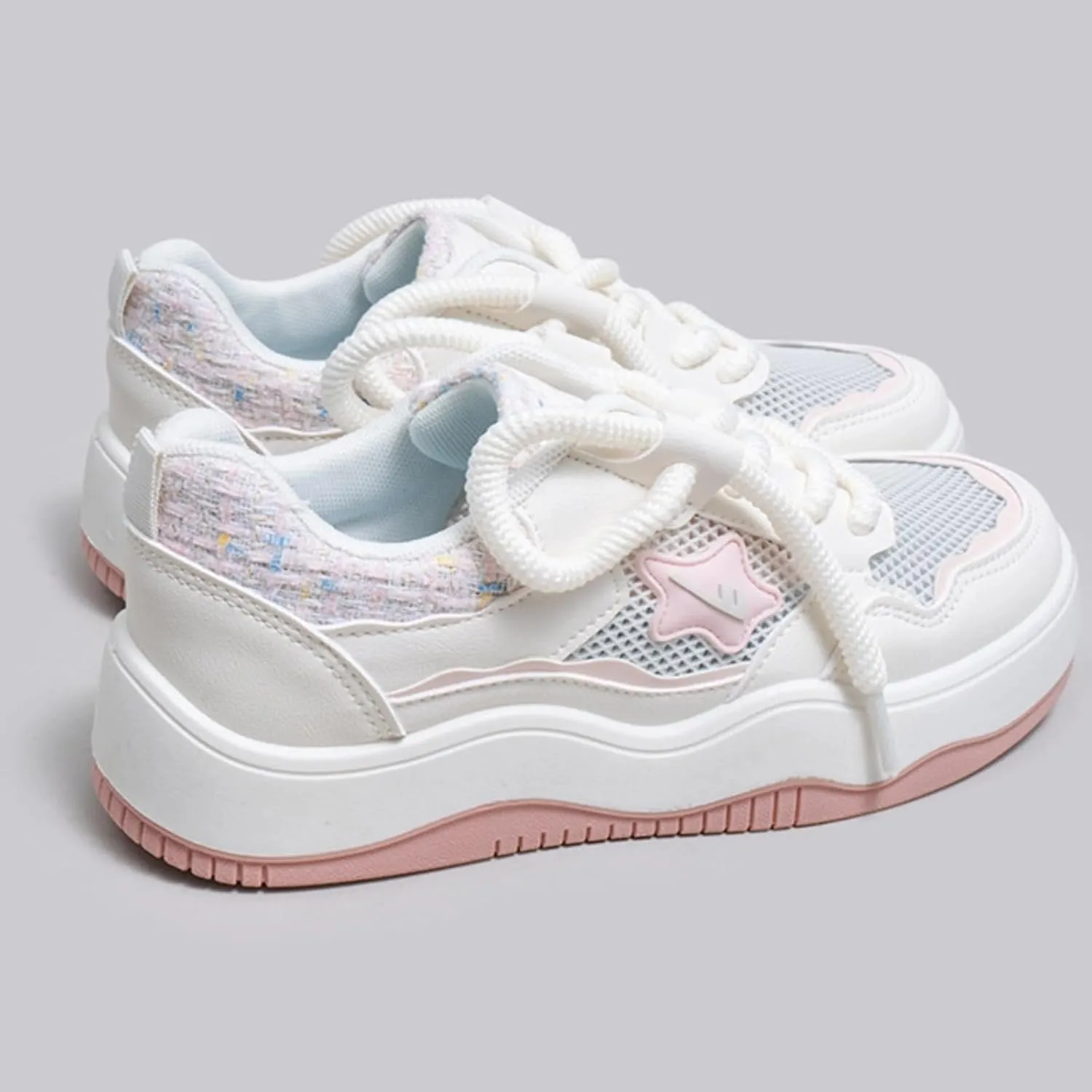 Cute Star Chunky Platform Sneakers for Girls, Breathable Mesh, Y2K Fashion College Preppy Style Trainers, Height Boost