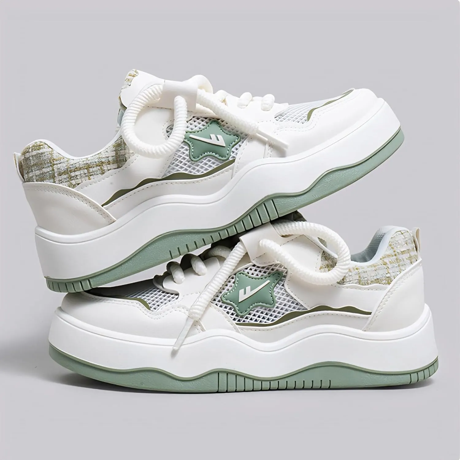 Cute Star Chunky Platform Sneakers for Girls, Breathable Mesh, Y2K Fashion College Preppy Style Trainers, Height Boost