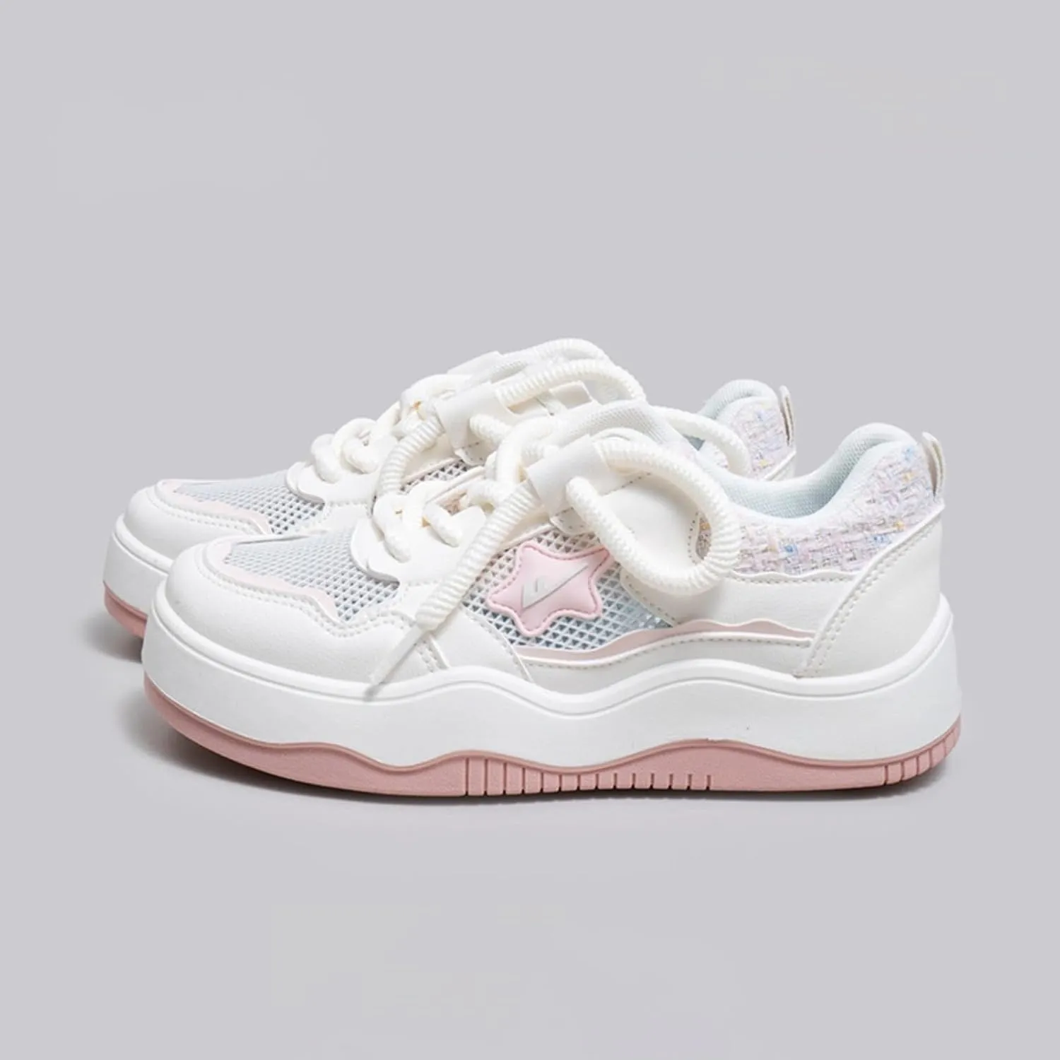 Cute Star Chunky Platform Sneakers for Girls, Breathable Mesh, Y2K Fashion College Preppy Style Trainers, Height Boost