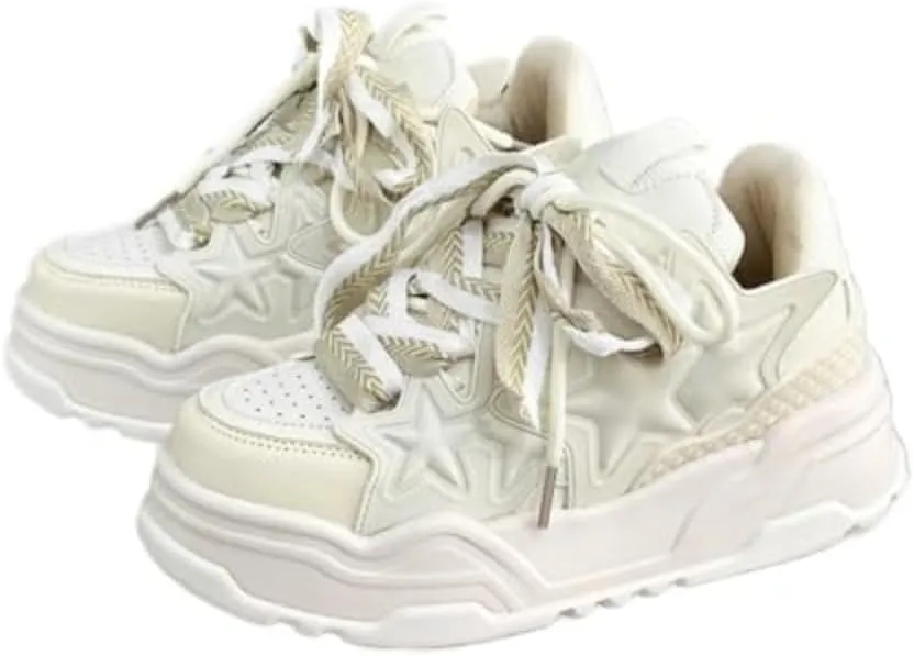 Cute Star Shoes for Women Chunky Platform Lace-up Comfortable Slip-Resistant Lightweight Soles Casual Sneakers Kawaii Retro Pretty Pastel Gifts for Girls Rave Plus Size