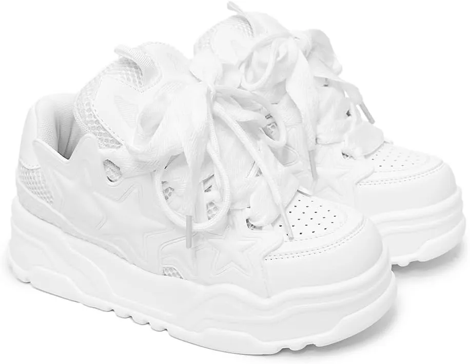 Cute Star Shoes for Women Chunky Platform Lace-up Comfortable Slip-Resistant Lightweight Soles Casual Sneakers Kawaii Retro Pretty Pastel Gifts for Girls Rave Plus Size