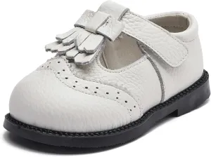 DADAWEN Toddler Girls Leather Mary Jane Dress Shoes Baby Non-Slip Soft Sole Tassel Princess Flats Wedding Party Casual Walking School Shoes