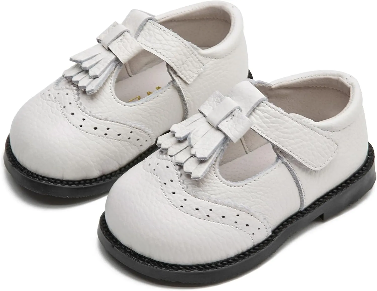 DADAWEN Toddler Girls Leather Mary Jane Dress Shoes Baby Non-Slip Soft Sole Tassel Princess Flats Wedding Party Casual Walking School Shoes
