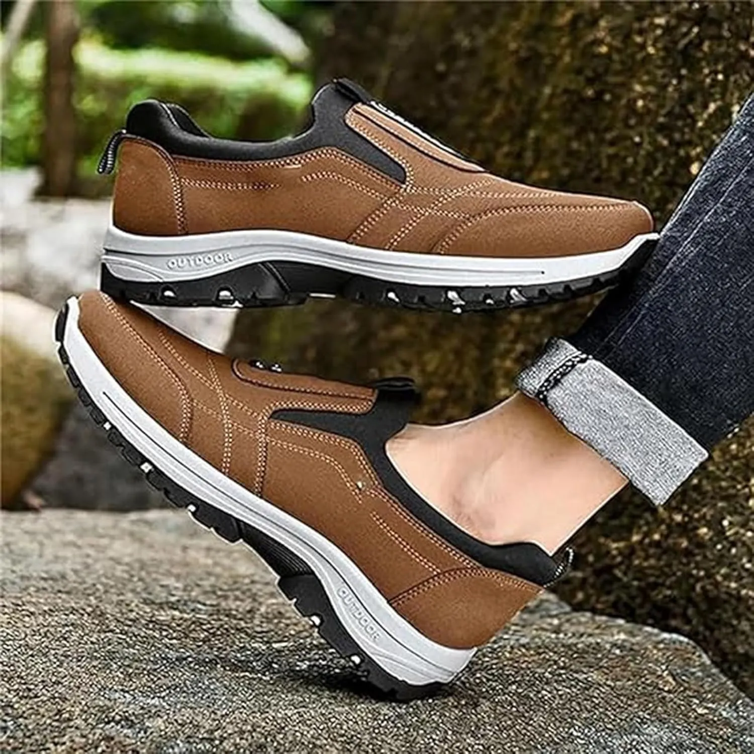 Daladder Walking Shoes, Daladder Orthopedic Shoes, Men's Comfortable Boots Waterproof Breathable Orthopedic Walking Shoes Hiking Motorcycle Shoes, Black