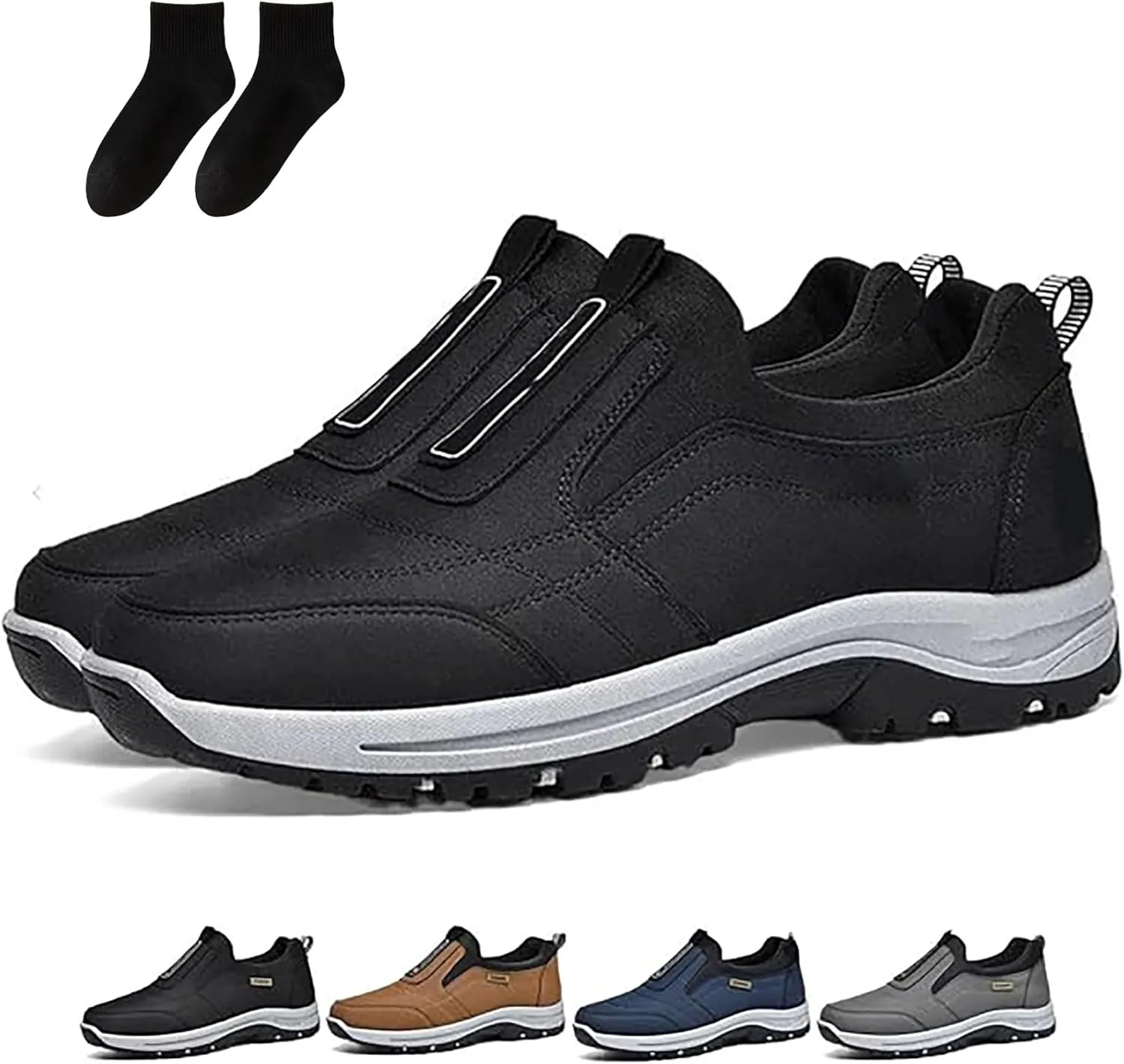 Daladder Walking Shoes, Daladder Orthopedic Shoes, Men's Comfortable Boots Waterproof Breathable Orthopedic Walking Shoes Hiking Motorcycle Shoes, Black