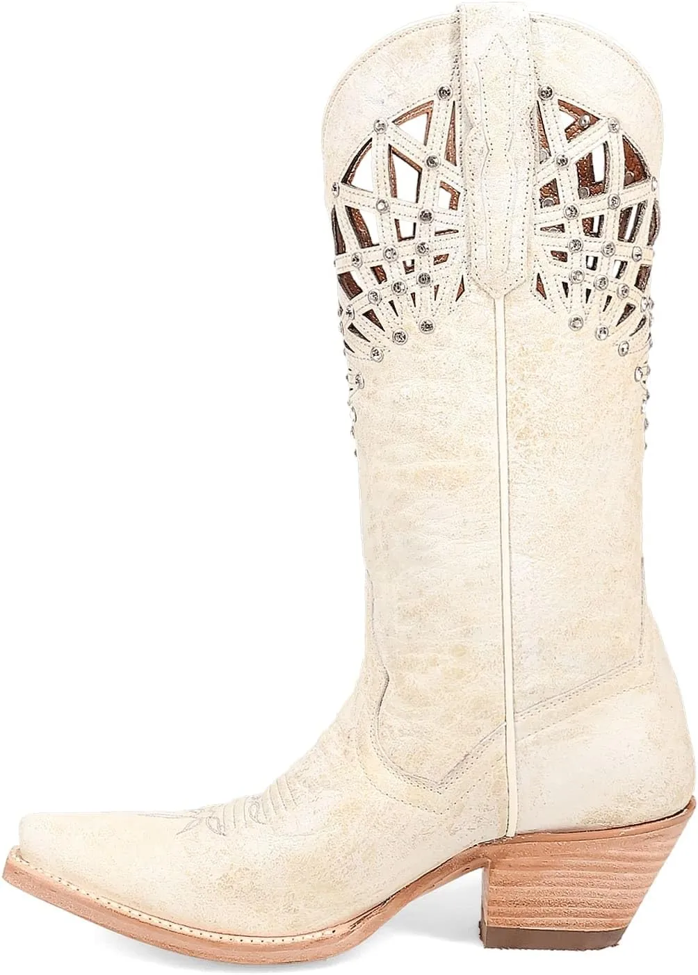 Dan Post Boots Womens Miley Cut-Outs Rhinestone Snip Toe Pull On Casual Boots Mid Calf Low Heel 1-2" - Grey