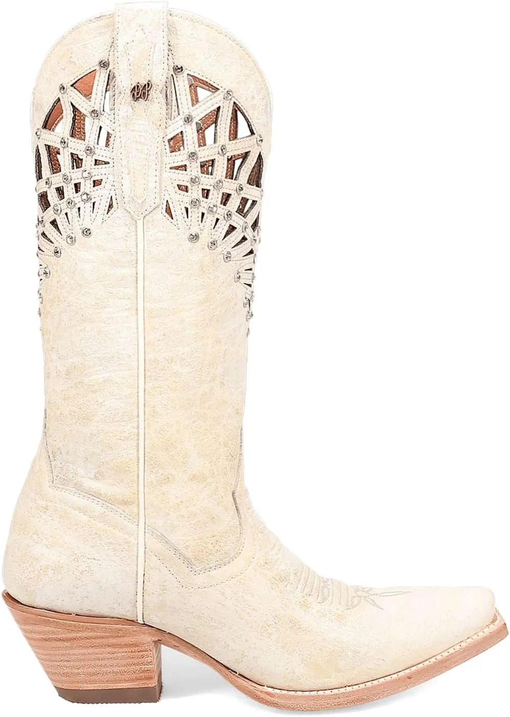 Dan Post Boots Womens Miley Cut-Outs Rhinestone Snip Toe Pull On Casual Boots Mid Calf Low Heel 1-2" - Grey