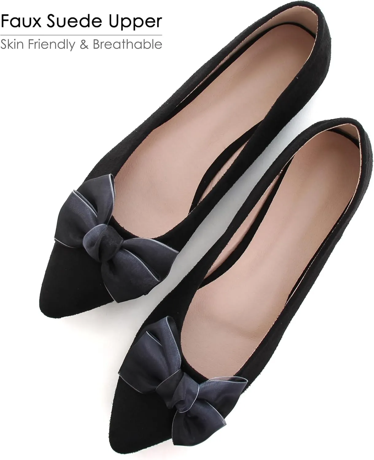 Dear Time Women's Bow Ballets Pointy Toe PU Leather Flats Shoes Slip-ons Casual Comfortable Loafers Walking Shoes for Women