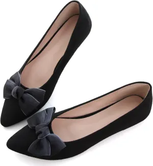 Dear Time Women's Bow Ballets Pointy Toe PU Leather Flats Shoes Slip-ons Casual Comfortable Loafers Walking Shoes for Women
