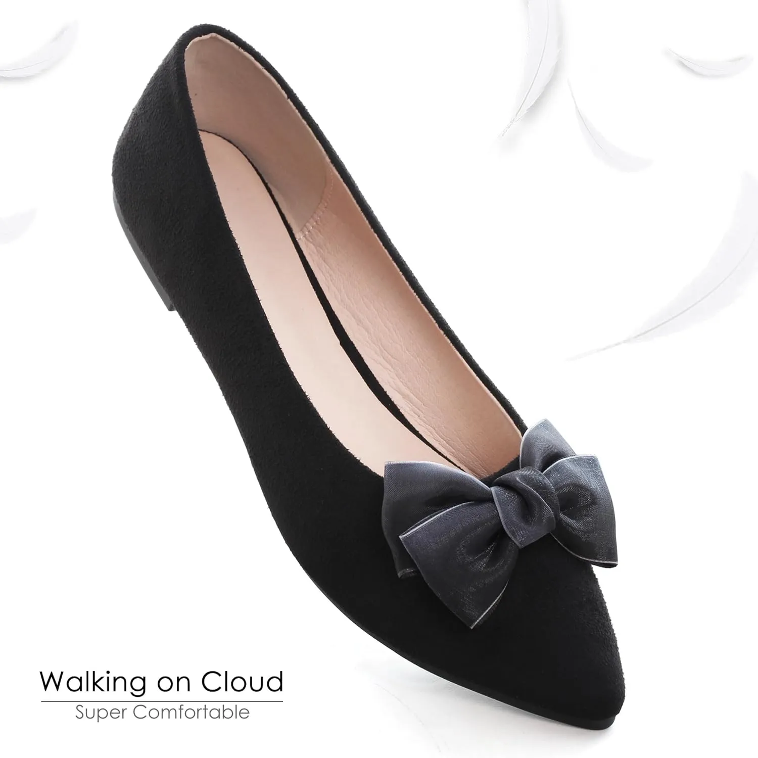Dear Time Women's Bow Ballets Pointy Toe PU Leather Flats Shoes Slip-ons Casual Comfortable Loafers Walking Shoes for Women