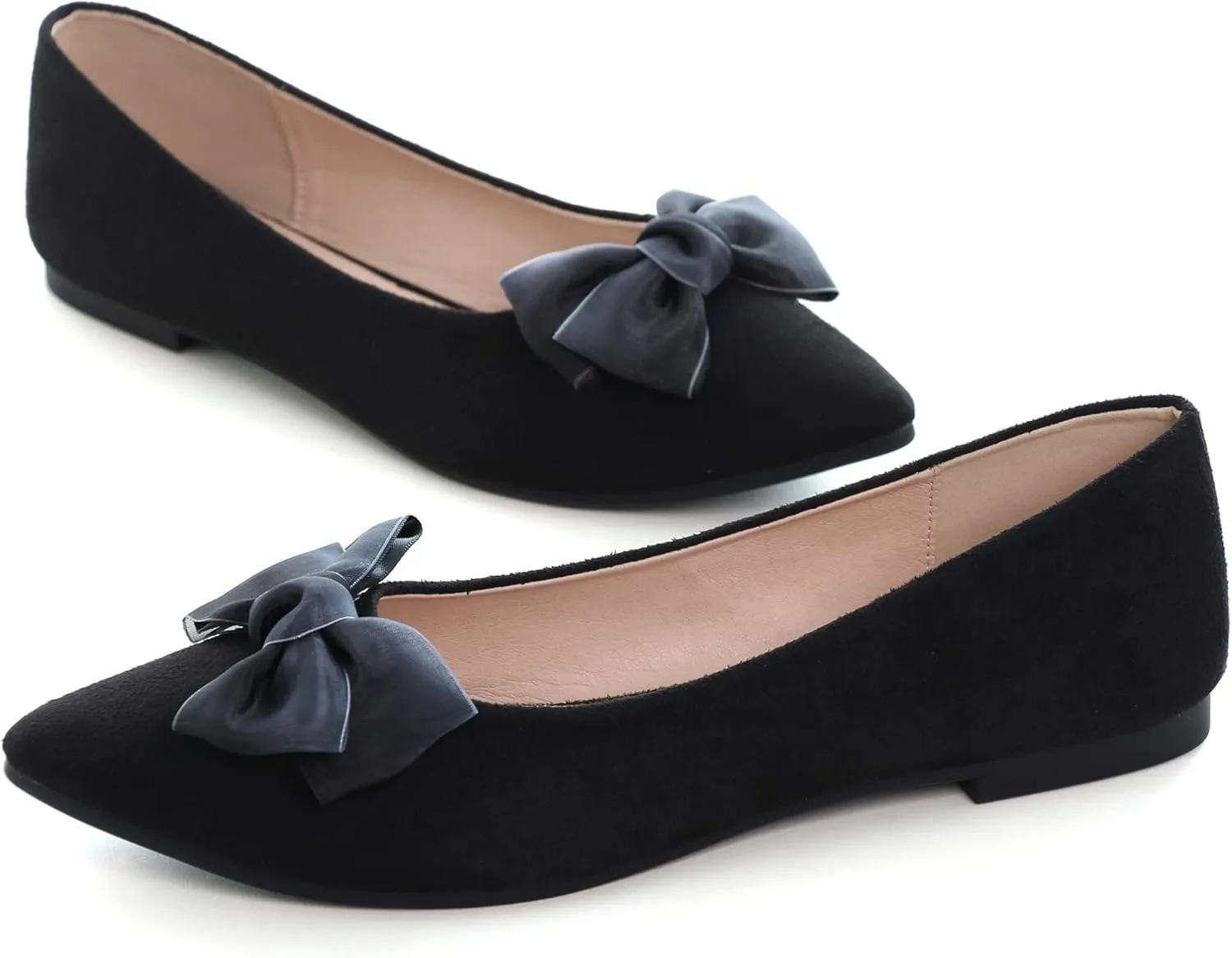 Dear Time Women's Bow Ballets Pointy Toe PU Leather Flats Shoes Slip-ons Casual Comfortable Loafers Walking Shoes for Women