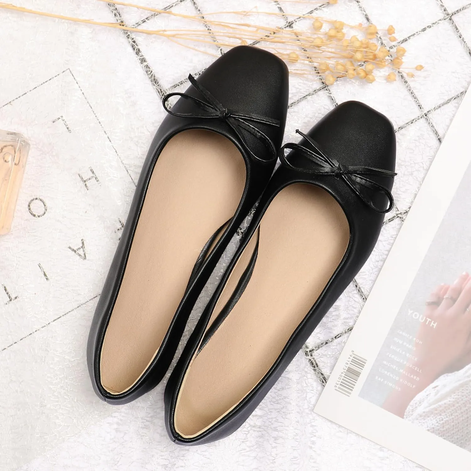 Dear Time Women's Casual Foldable Ballet Flats Square Toe Ballerina Flats Shoes Comfortable