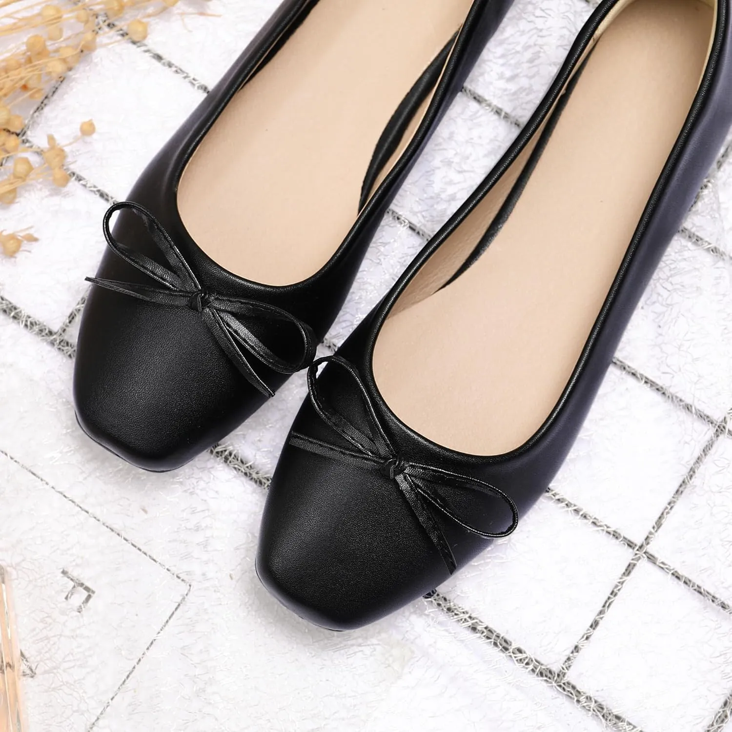 Dear Time Women's Casual Foldable Ballet Flats Square Toe Ballerina Flats Shoes Comfortable