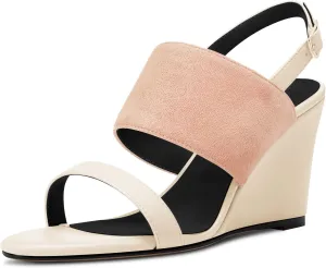 DearOnly Women High Wedge Heel Peep Open Toe Sandals Slingback Buckle Office Dress 3.9 Inches Heels