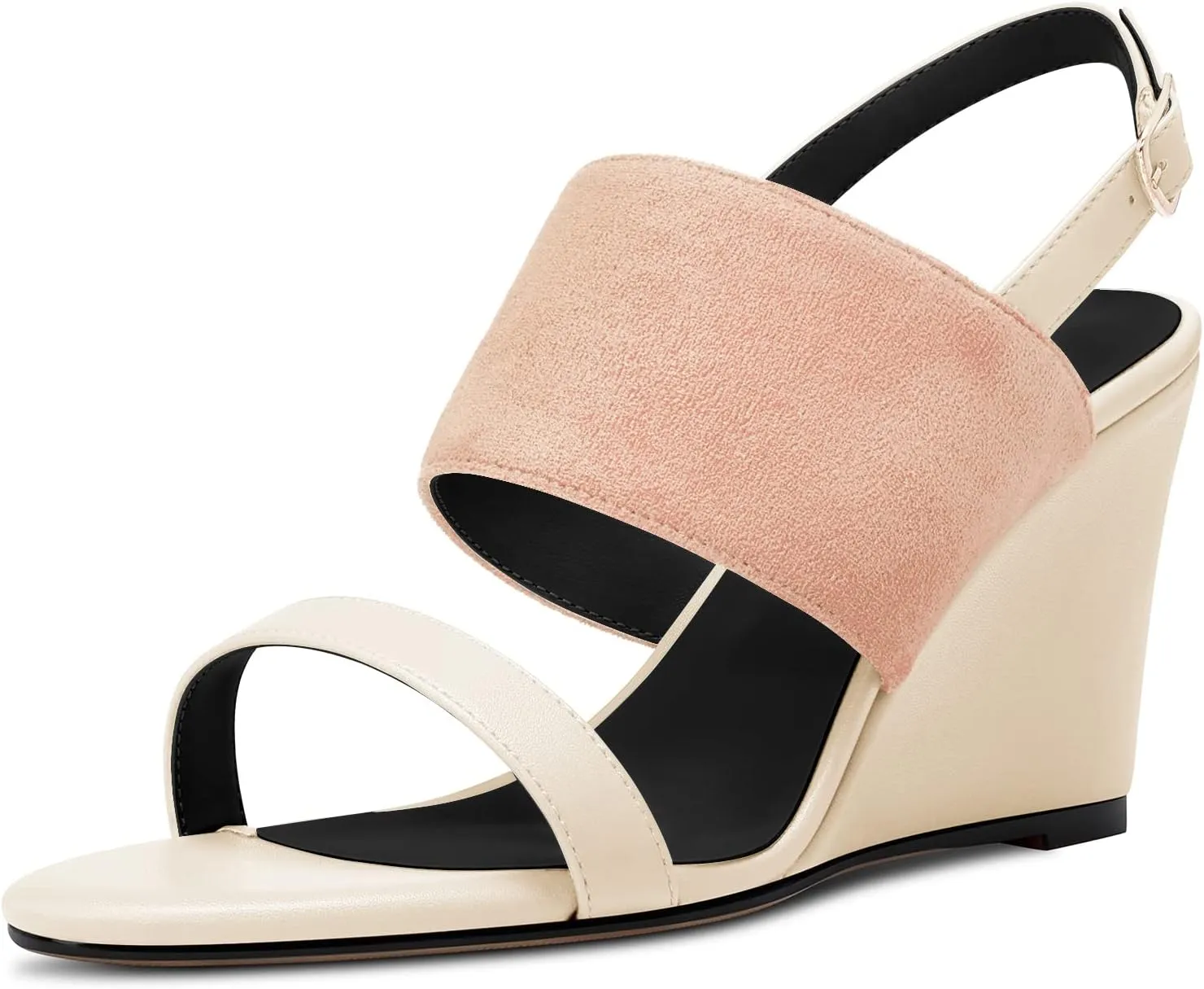 DearOnly Women High Wedge Heel Peep Open Toe Sandals Slingback Buckle Office Dress 3.9 Inches Heels