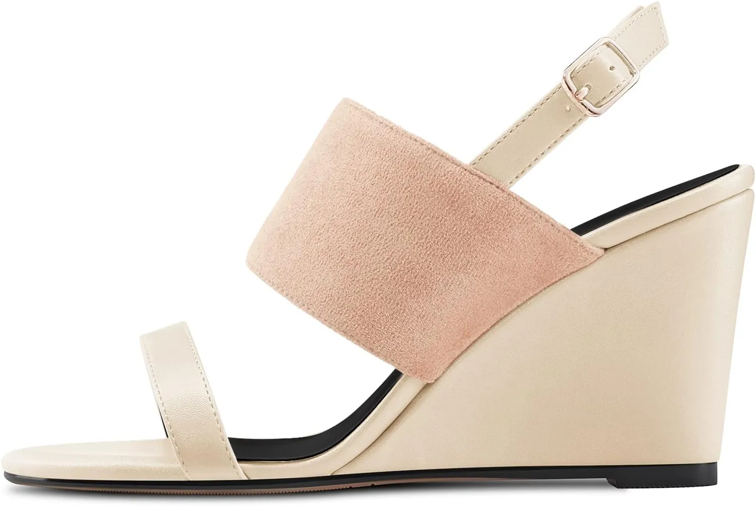 DearOnly Women High Wedge Heel Peep Open Toe Sandals Slingback Buckle Office Dress 3.9 Inches Heels