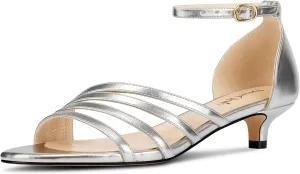 DearOnly Womens Kitten Heel Open Toe Buckle Sandals Basic Classic Ankle Strap Office Casual Prom Summer Shoes 1.4 Inches Heels