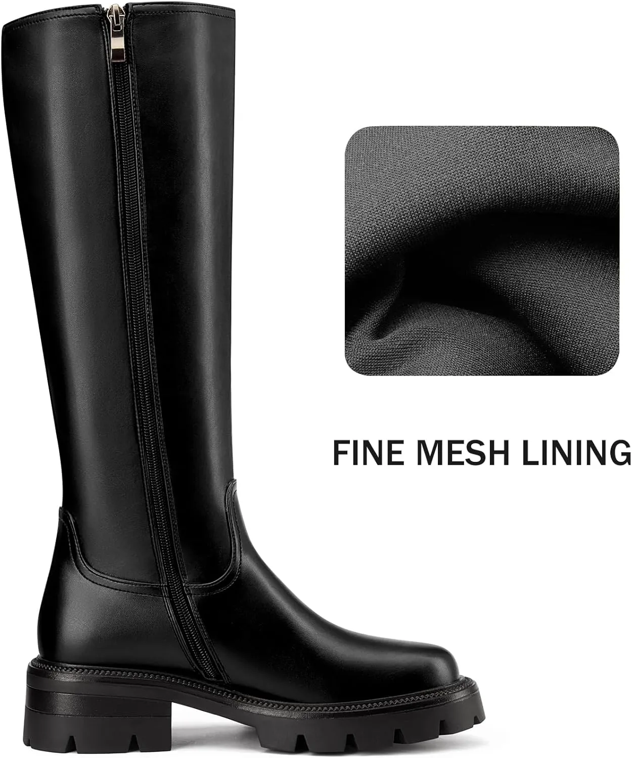 DearOnly Womens Wide Calf Knee High Boots Round Toe Platform Chunky Heel Boots Side Zipper Lug Sole Fashion Dress Tall Boots