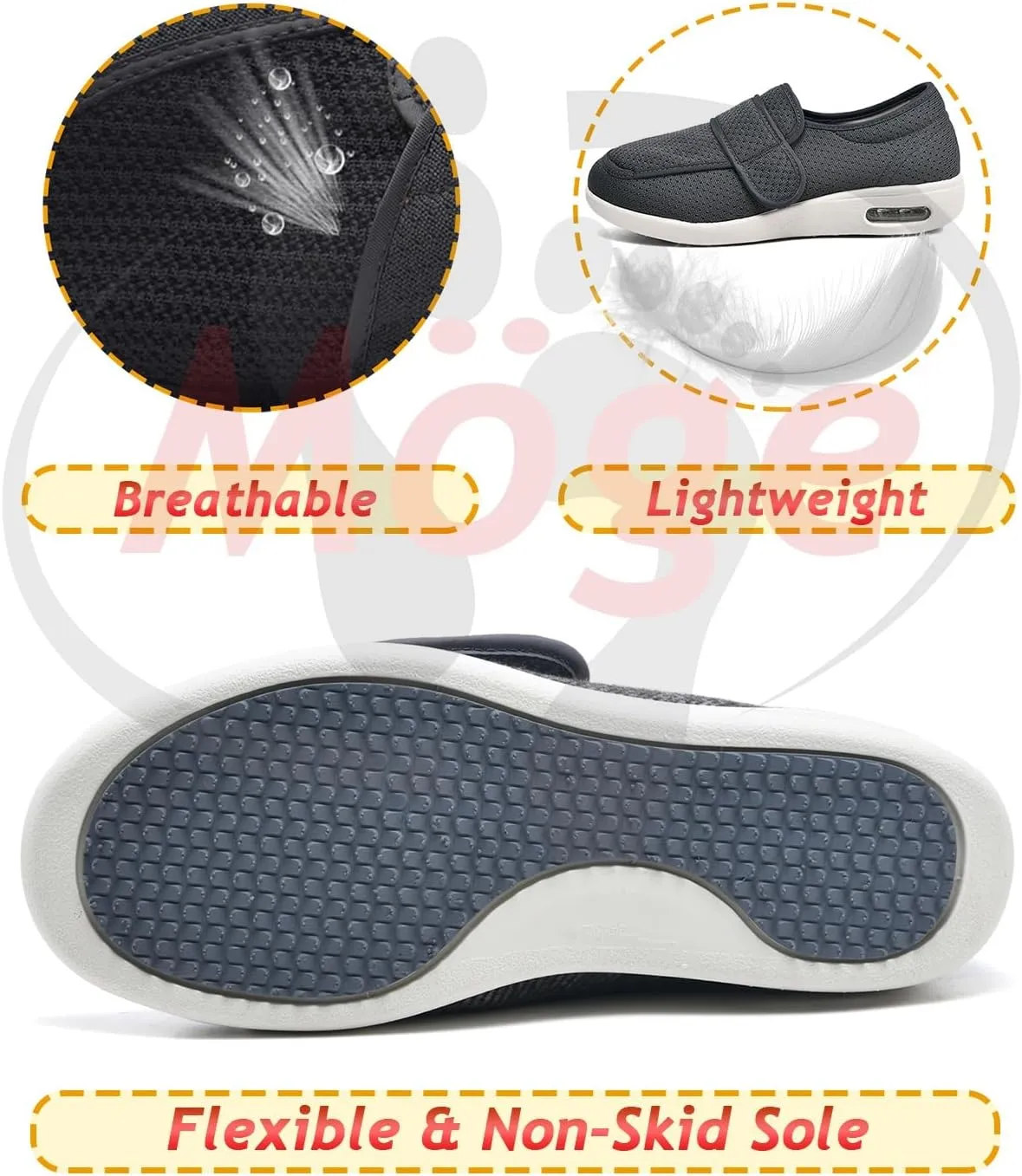 Diabetic Sandals for Men Extra Wide Width with Arch Support Plantar Fasciitis Sandals Running Walking Slip On Sneakers with 3 Pairs Insoles Replacement for Elderly Swollen Feet