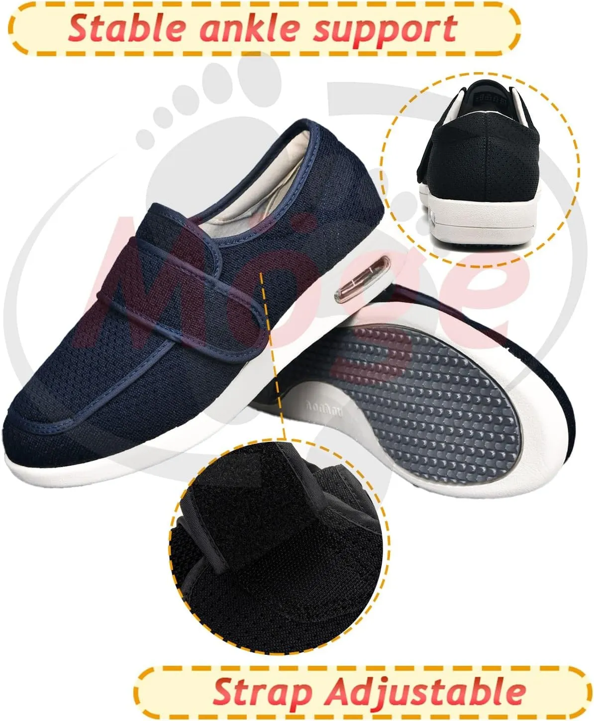Diabetic Sandals for Men Extra Wide Width with Arch Support Plantar Fasciitis Sandals Running Walking Slip On Sneakers with 3 Pairs Insoles Replacement for Elderly Swollen Feet