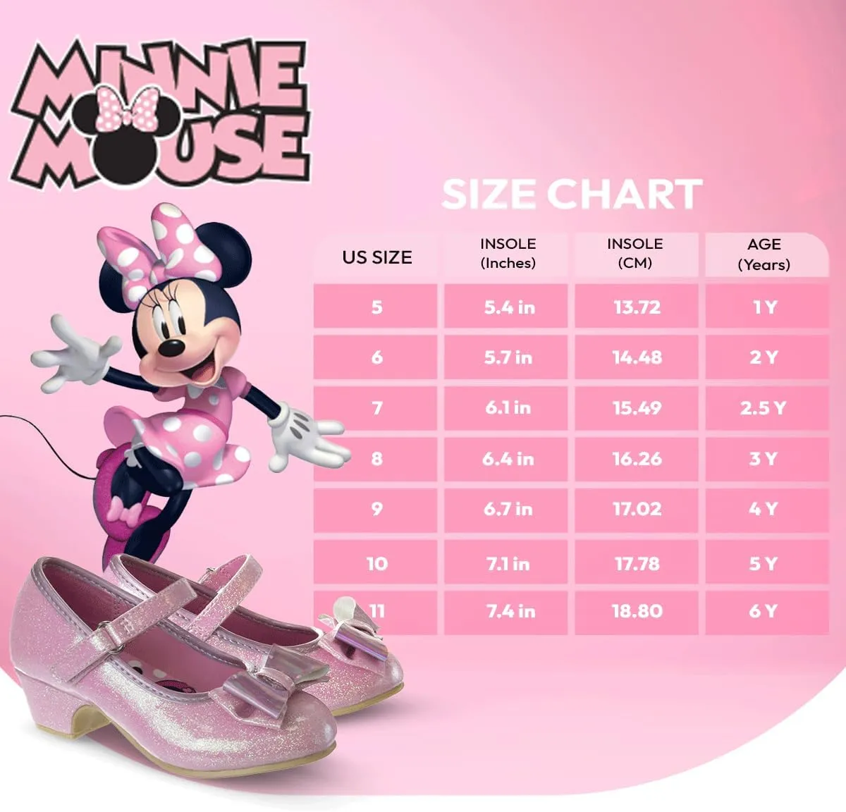 Disney Shoes - Girls Mary Jane Flat Pump Strap with Bow - Kids Character Princess Dress up Costume Flower School Party Flats Slip on - Toddler/Little Kid