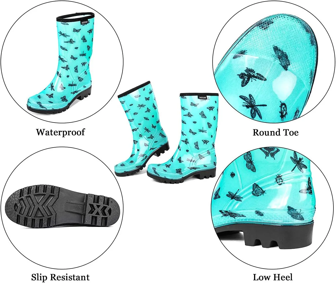 DKSUKO Waterproof Womens Rain Boots insulated,Lightweight Rubber fashion Boots in Gardening,Warm and Comfortable Wide Calf Rain Boots with Glossy in Outdoor