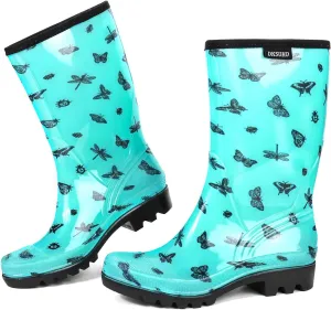 DKSUKO Waterproof Womens Rain Boots insulated,Lightweight Rubber fashion Boots in Gardening,Warm and Comfortable Wide Calf Rain Boots with Glossy in Outdoor