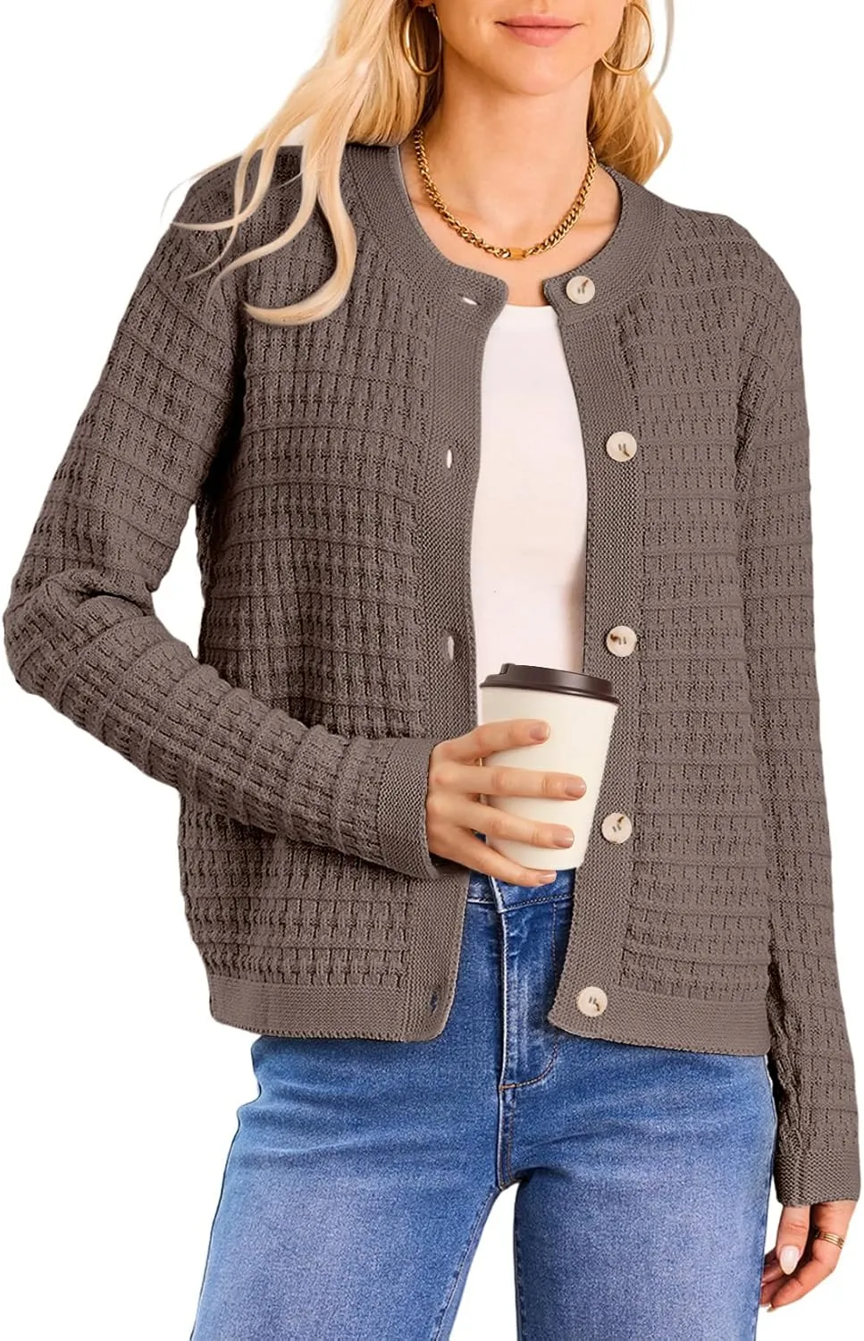 Dokotoo Cardigan Sweaters for Women Lightweight Long Sleeve Open Front 2024 Button Down Jacket Winter