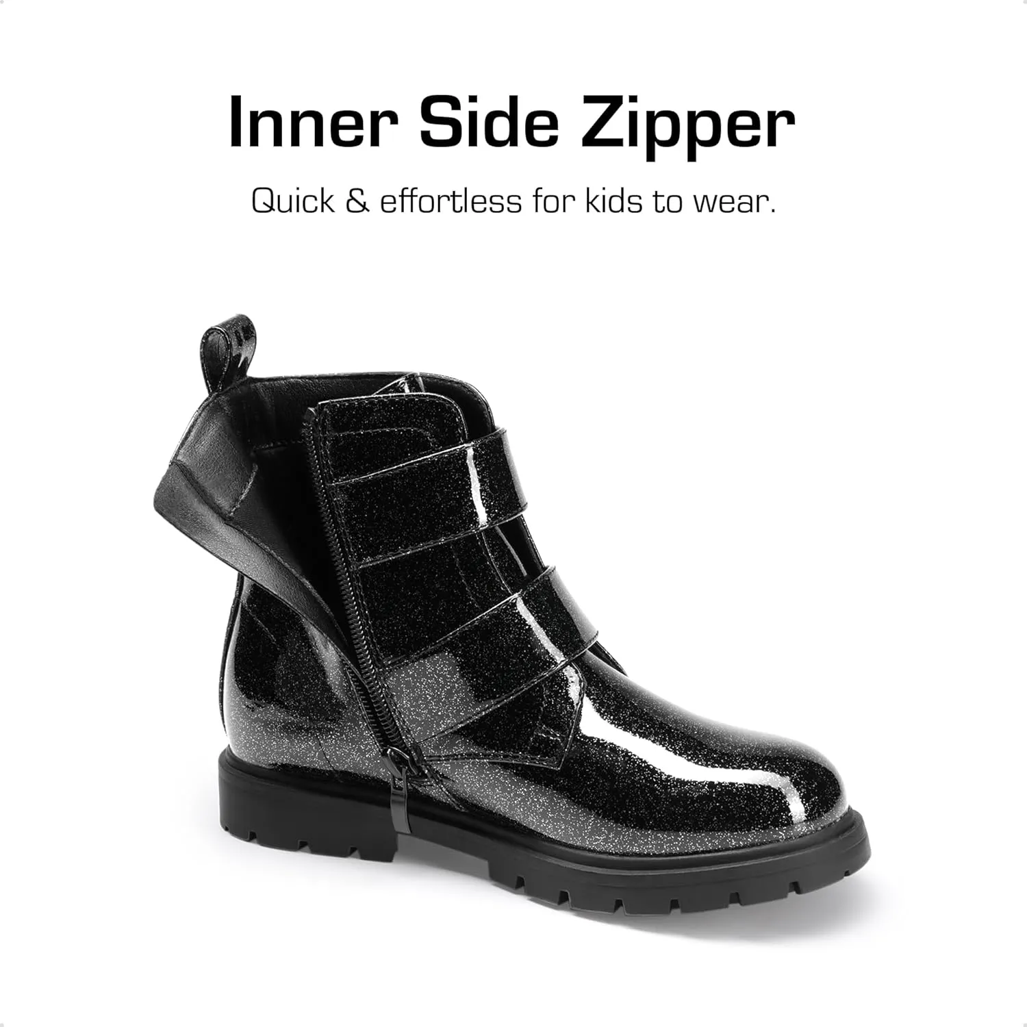 DREAM PAIRS Girls Boys Glitter Ankle Boots Side Zipper Combat Shoes with Buckles Toddler/Little Kid/Big Kid