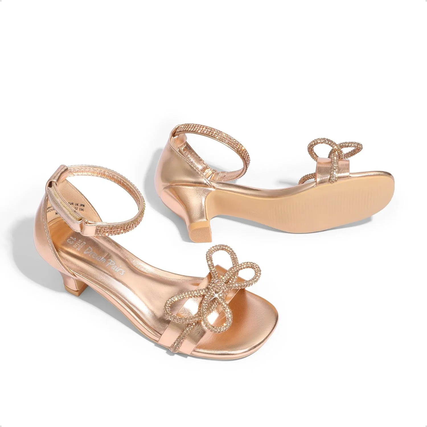 DREAM PAIRS Girls Sandals Ankle Strap Square Toe Low Heel Bow Flower Dress Shoes