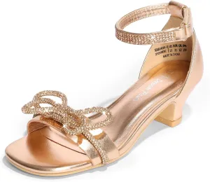 DREAM PAIRS Girls Sandals Ankle Strap Square Toe Low Heel Bow Flower Dress Shoes