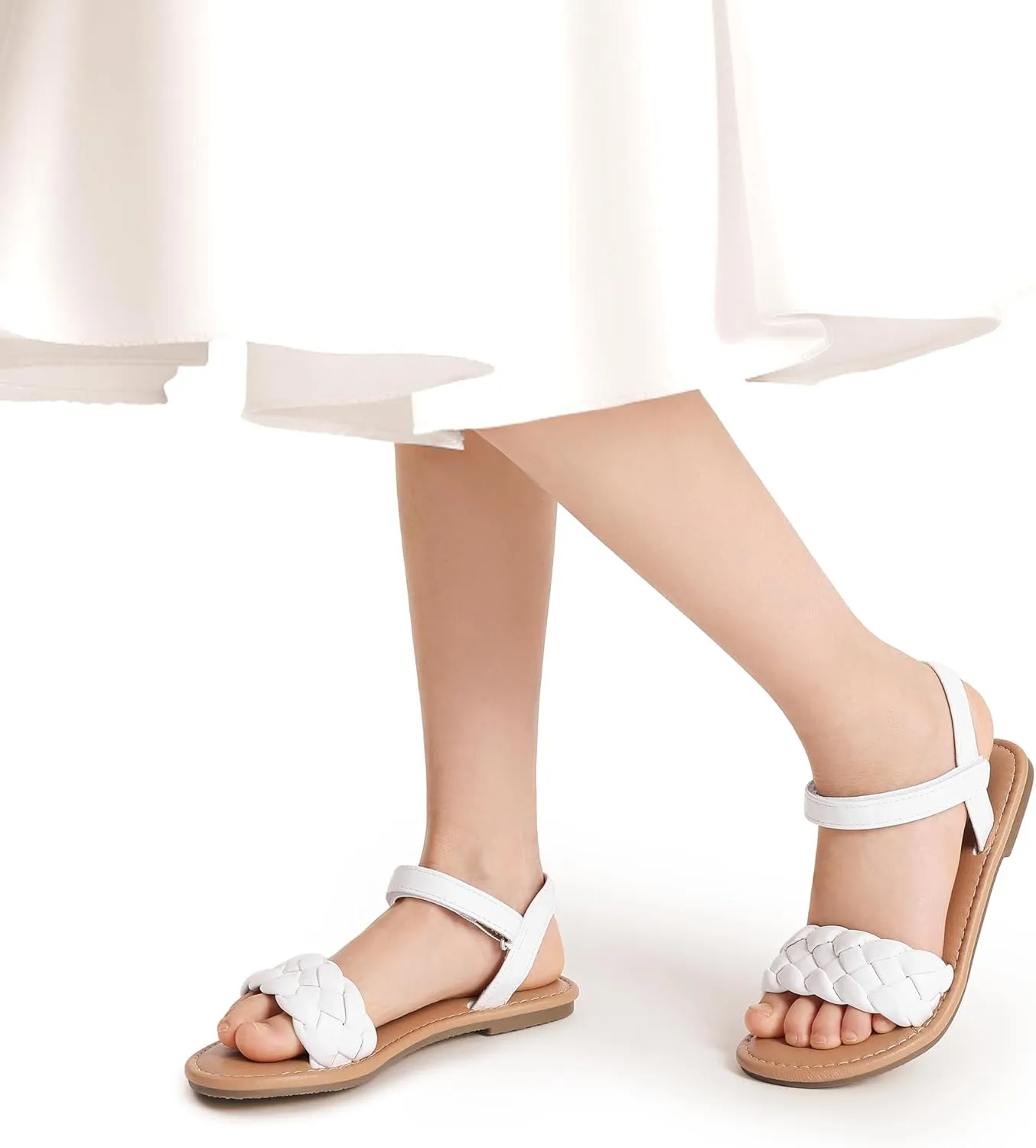 DREAM PAIRS Girls Sandals Classic Open Toe Braided Flat Sandals Summer Dress Shoes