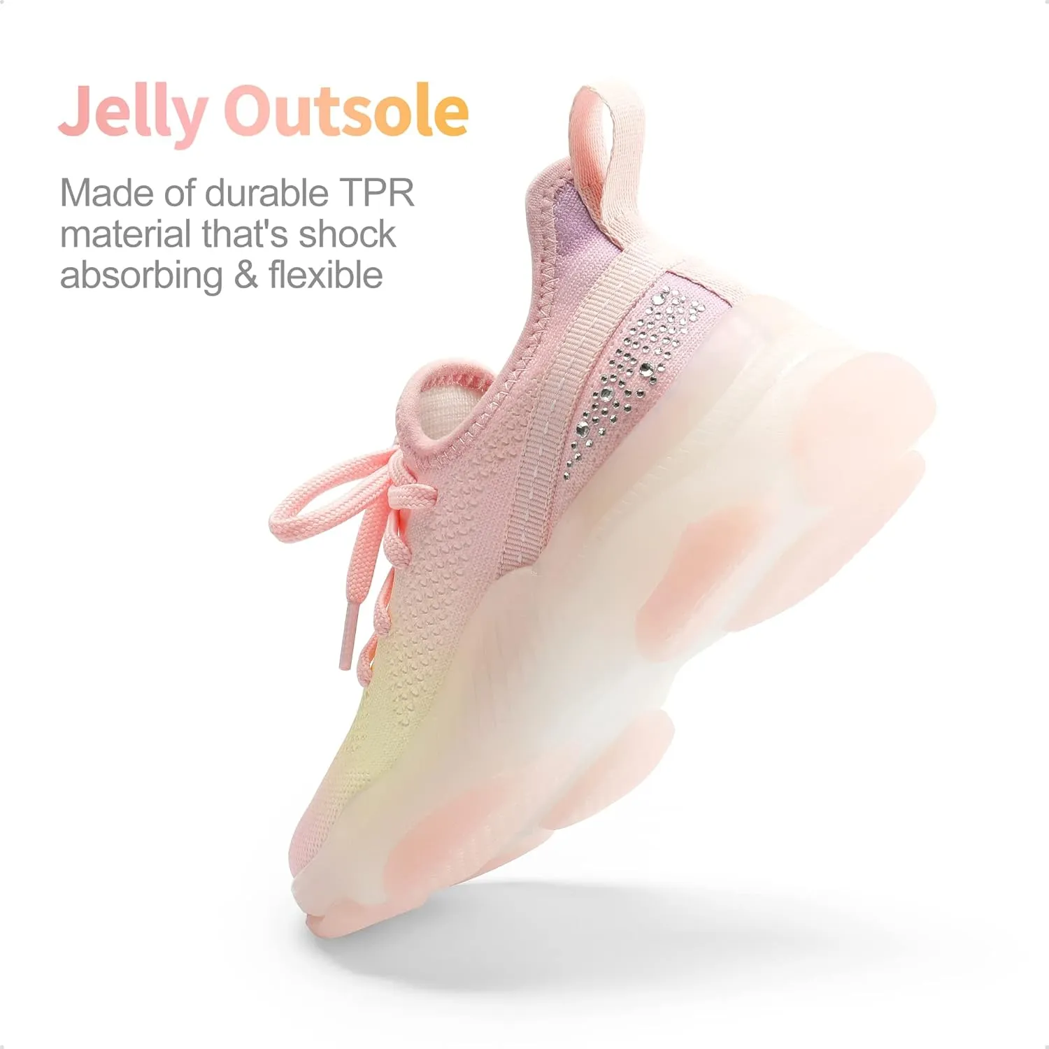 DREAM PAIRS Girls Slip-On Sneakers Kids Sparkle Pop Lightweight Jelly Sole Walking Shoes