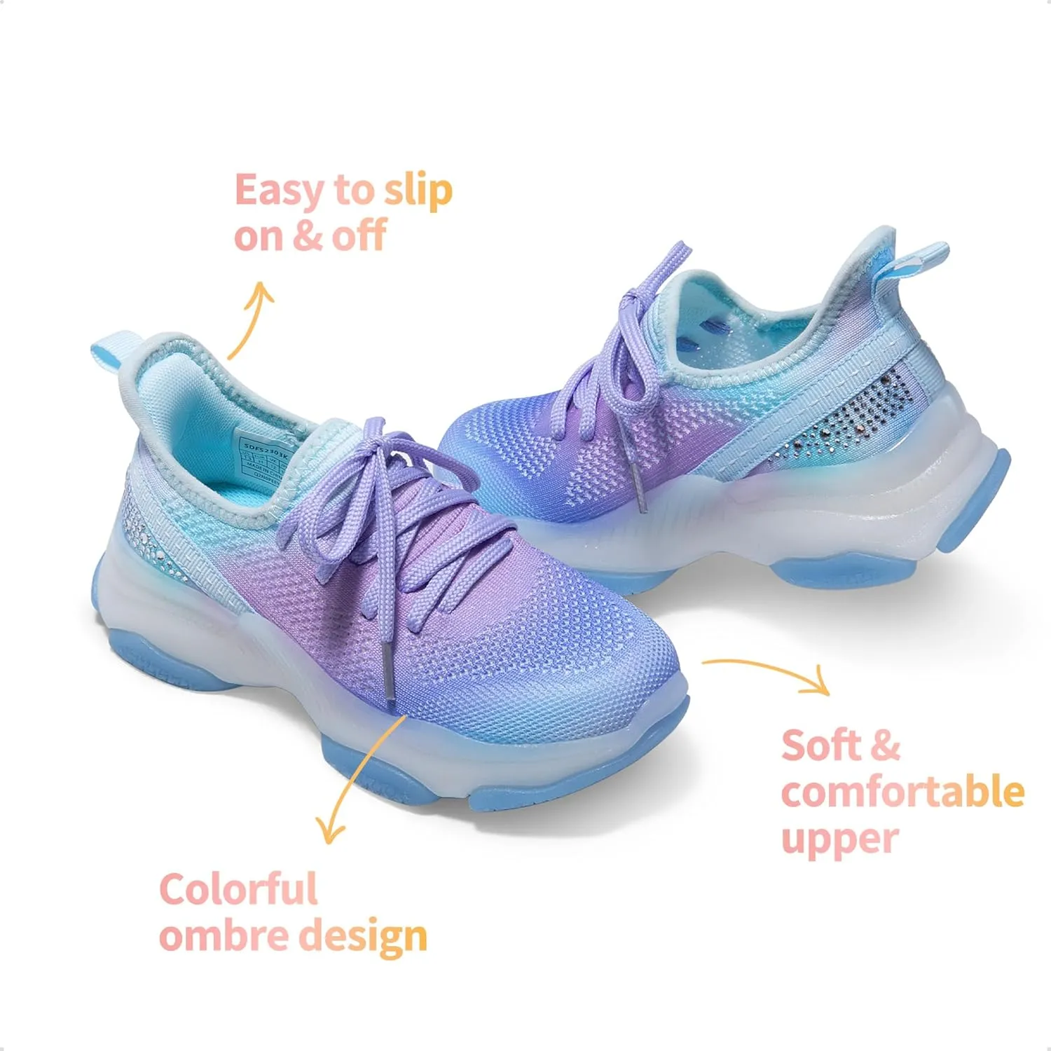 DREAM PAIRS Girls Slip-On Sneakers Kids Sparkle Pop Lightweight Jelly Sole Walking Shoes