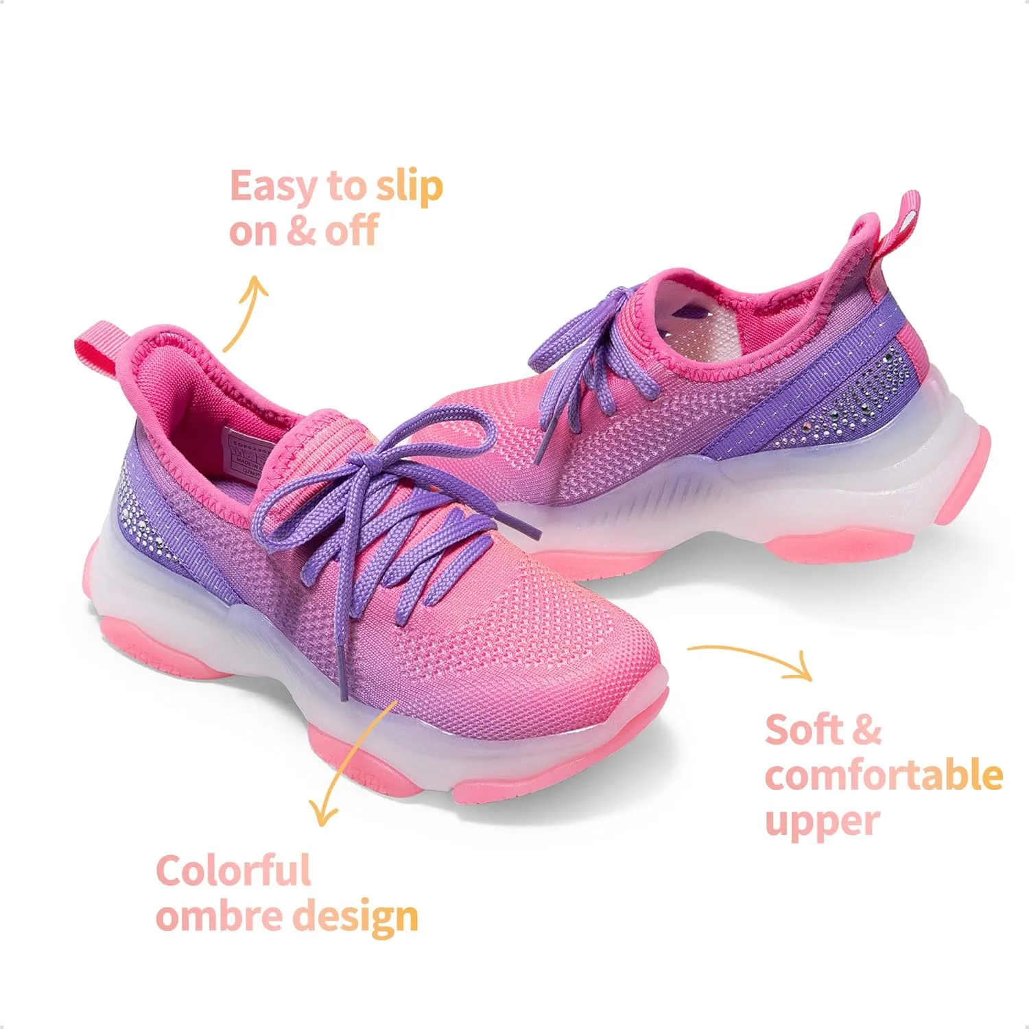 DREAM PAIRS Girls Slip-On Sneakers Kids Sparkle Pop Lightweight Jelly Sole Walking Shoes