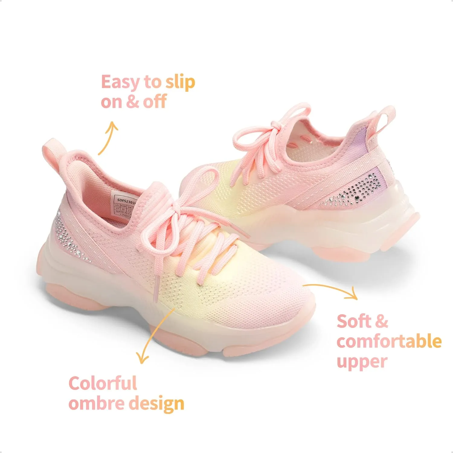 DREAM PAIRS Girls Slip-On Sneakers Kids Sparkle Pop Lightweight Jelly Sole Walking Shoes