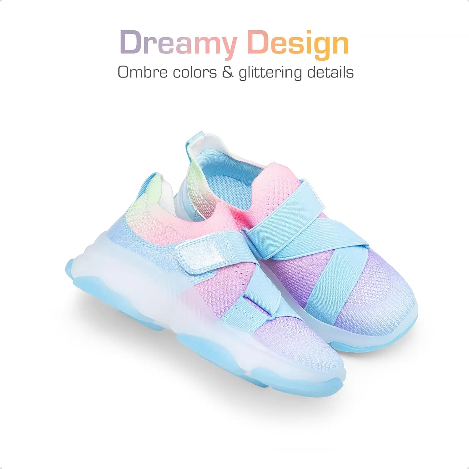 DREAM PAIRS Kids Sneakers Girls Slip-On Shoes Z-Strap Colorful Jelly Sole Walking Shoes