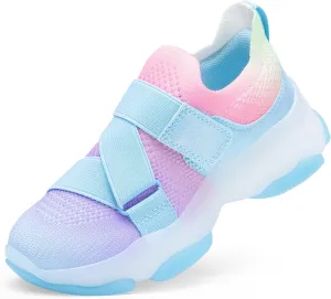 DREAM PAIRS Kids Sneakers Girls Slip-On Shoes Z-Strap Colorful Jelly Sole Walking Shoes