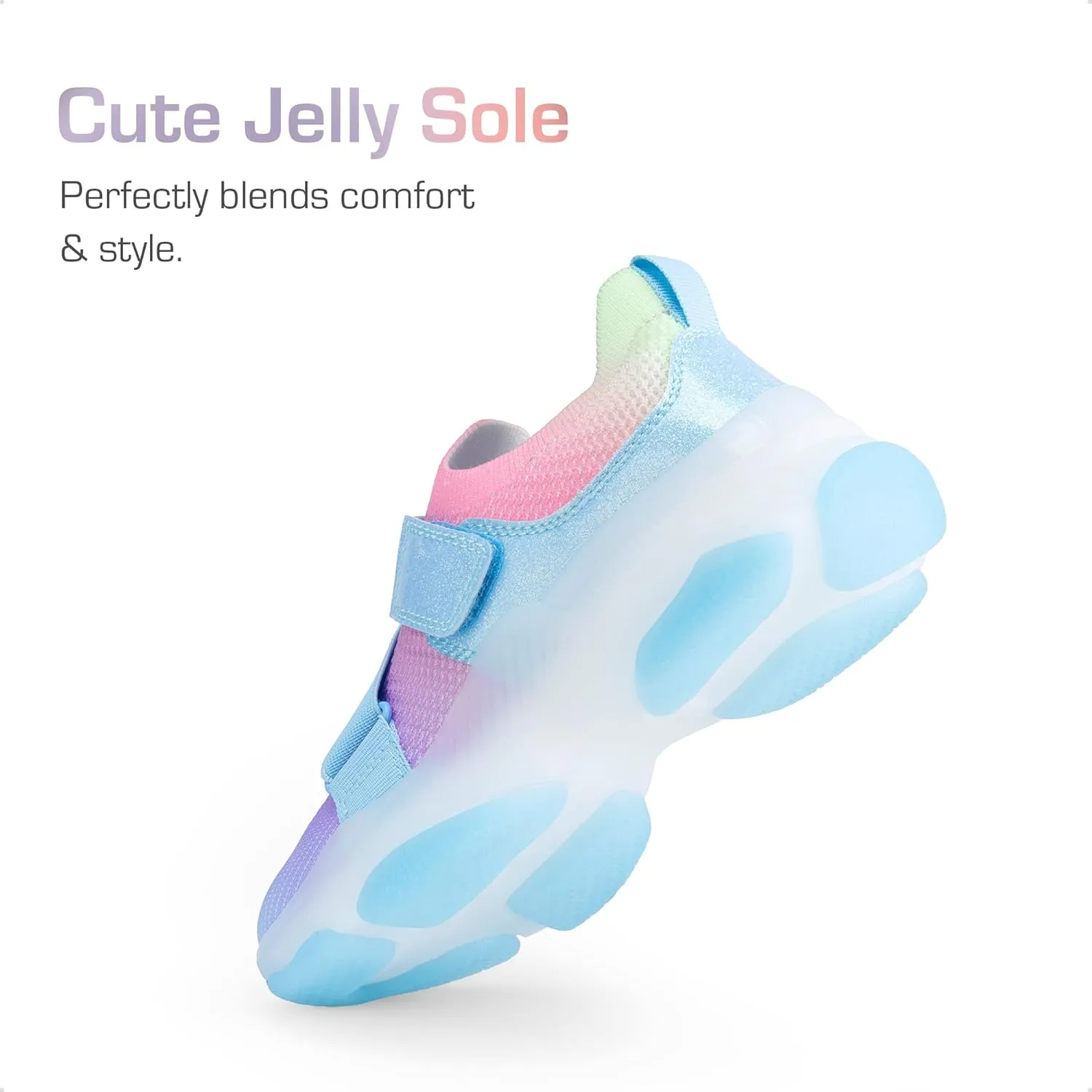 DREAM PAIRS Kids Sneakers Girls Slip-On Shoes Z-Strap Colorful Jelly Sole Walking Shoes