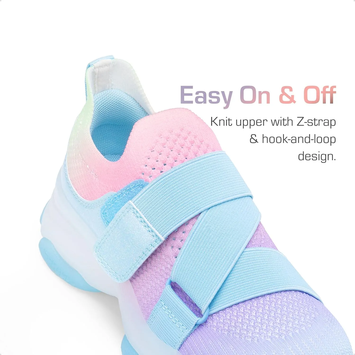 DREAM PAIRS Kids Sneakers Girls Slip-On Shoes Z-Strap Colorful Jelly Sole Walking Shoes