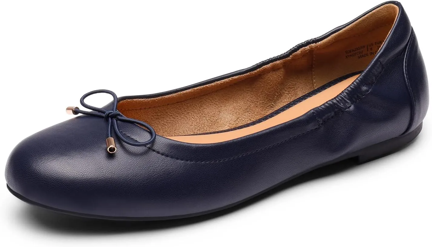 DREAM PAIRS Women's Ballet Flats, Foldable Round Toe Dress Shoes, Comfortable Slip On Work Flat Shoes with Bowknot