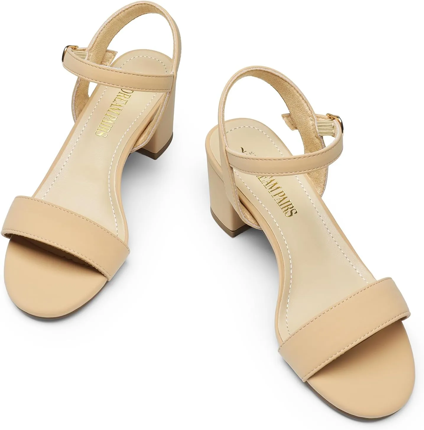 DREAM PAIRS Women's Low Heels Block Open Toe Ankle Strap Classic Short Chunky Sandals with Buckle for Daily Work Wedding Party