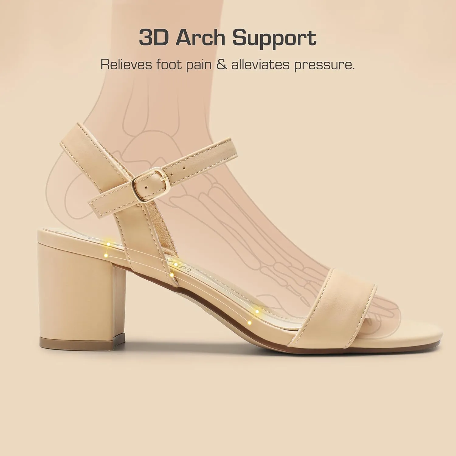 DREAM PAIRS Women's Low Heels Block Open Toe Ankle Strap Classic Short Chunky Sandals with Buckle for Daily Work Wedding Party