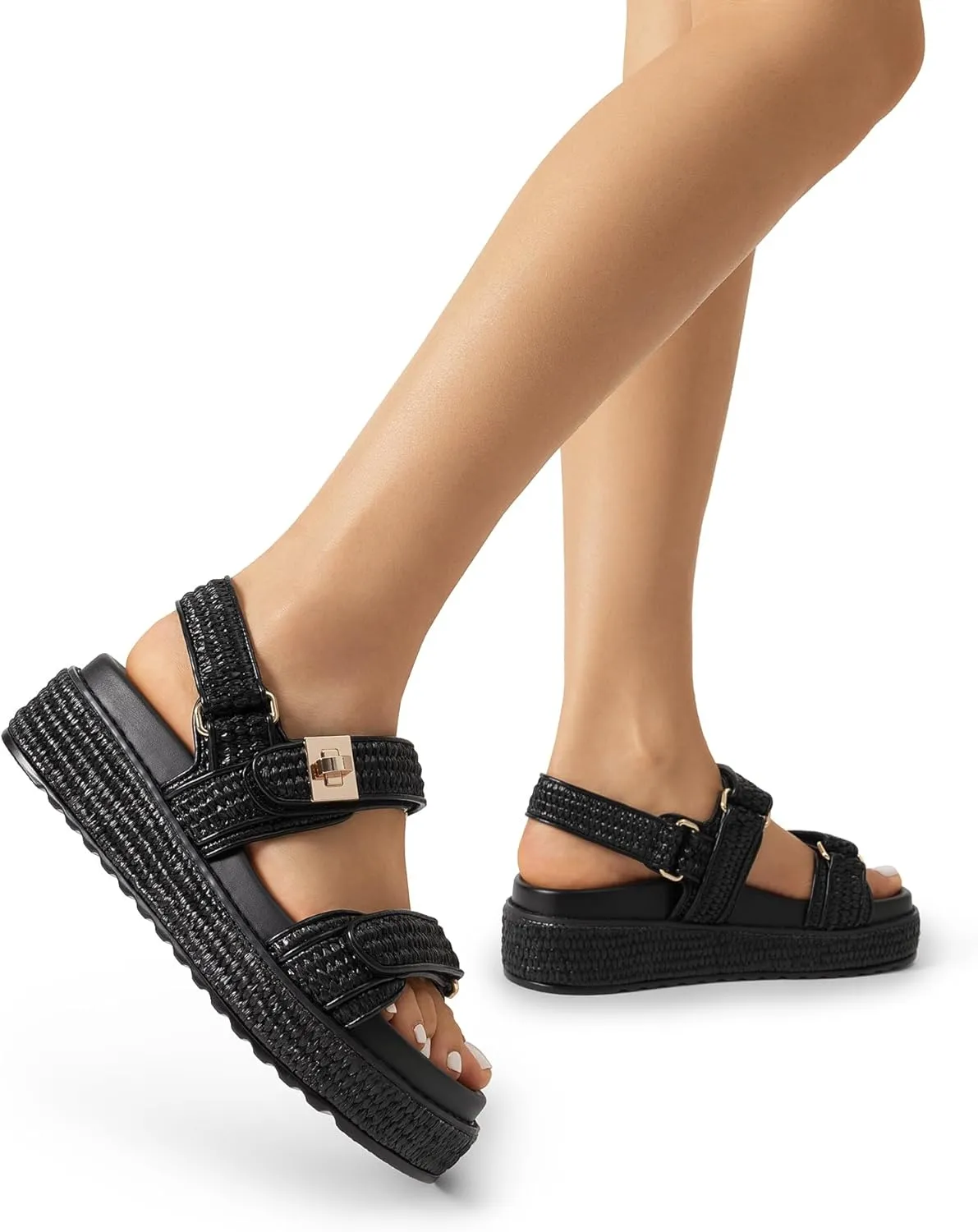 DREAM PAIRS Women's Low Wedge Sandals Comfortable Arch Support Platform Open toe Casual Dressy Flat Summer Sandals with Adjustable Straps