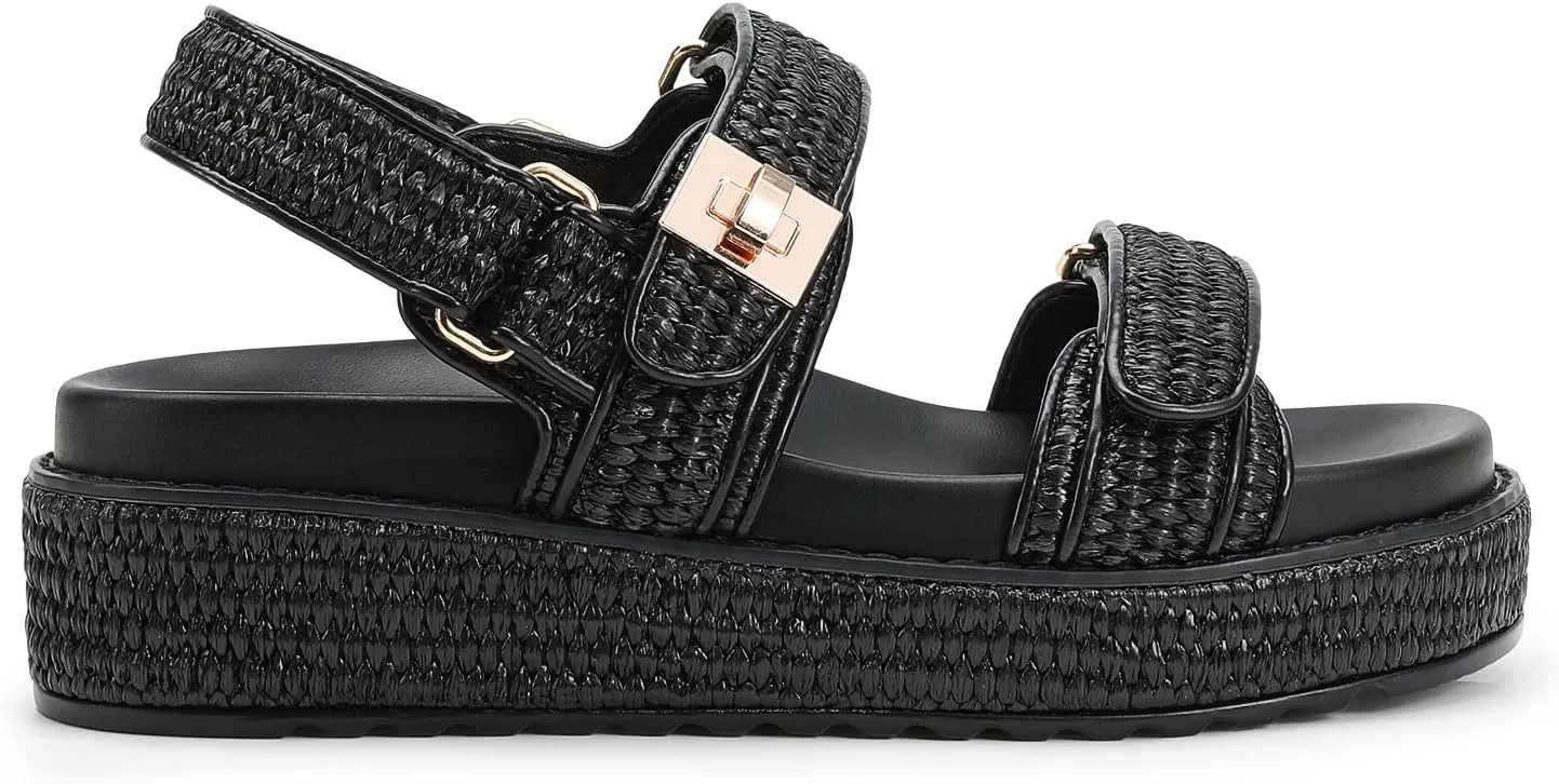 DREAM PAIRS Women's Low Wedge Sandals Comfortable Arch Support Platform Open toe Casual Dressy Flat Summer Sandals with Adjustable Straps