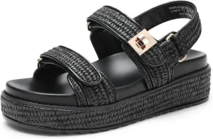 DREAM PAIRS Women's Low Wedge Sandals Comfortable Arch Support Platform Open toe Casual Dressy Flat Summer Sandals with Adjustable Straps