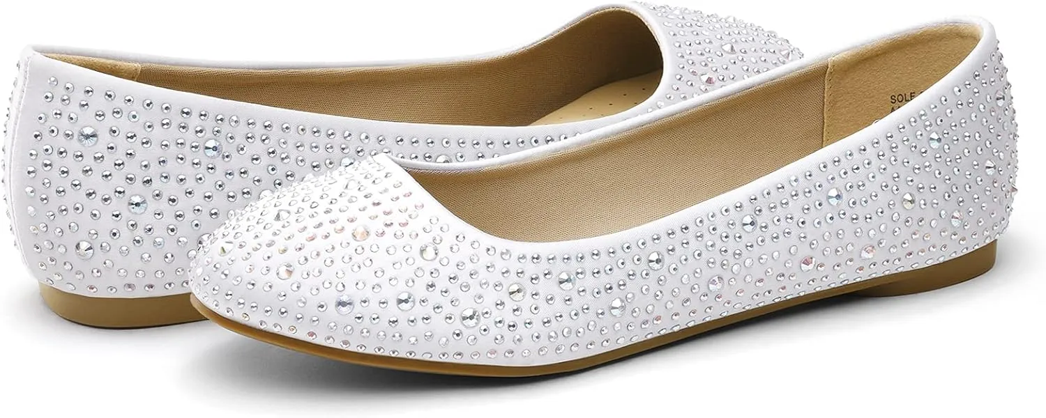 DREAM PAIRS Women's Sole-Shine Rhinestone Ballet Flats Shoes
