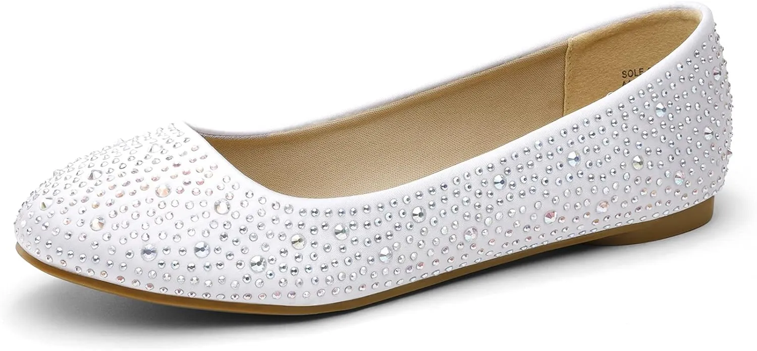 DREAM PAIRS Women's Sole-Shine Rhinestone Ballet Flats Shoes